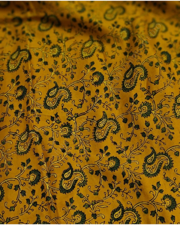 Mustard 1135 Ajrak Handblock Print Paisley Floral — hand