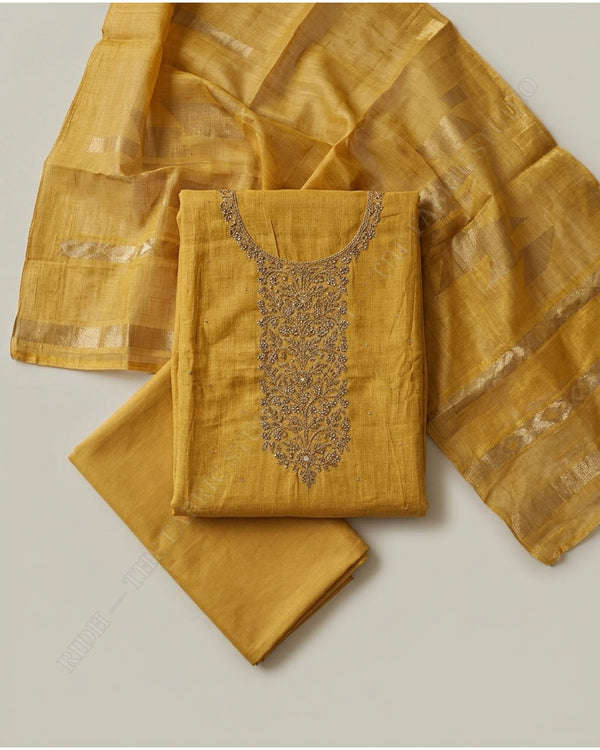 Mustard 5542 Fabric Set Floral Jaal — hand