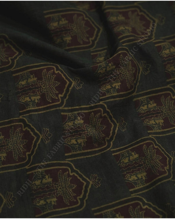 Black 1133 Cotton Ajrakh Print Tree Motif — hand