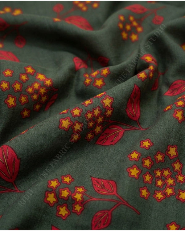 Dark Green 1077 Musline Prn Floral Motif — hand
