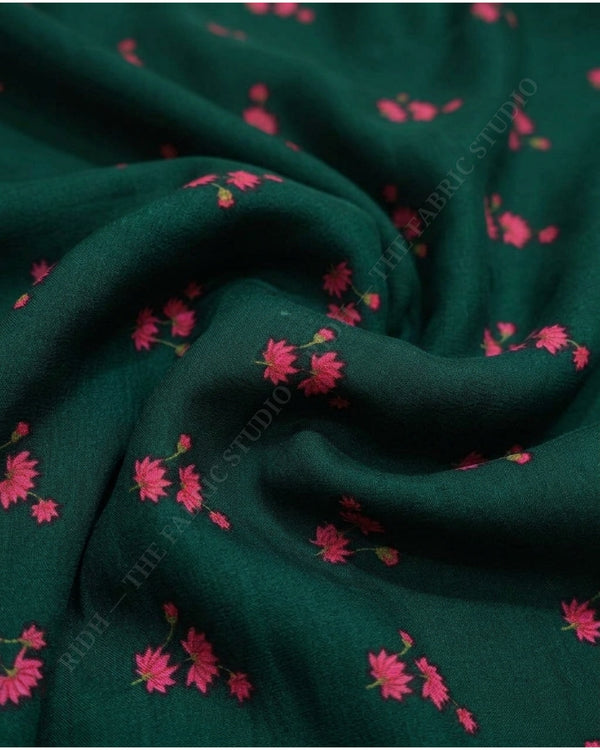 Bottle Green 1078 Muslin Prin Floral Buti — hand