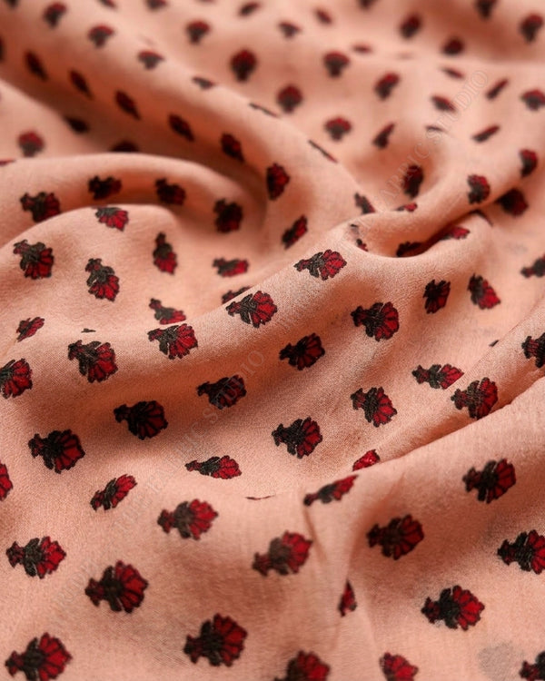 Peach 1078 Muslin Prin Leaf Buti — hand