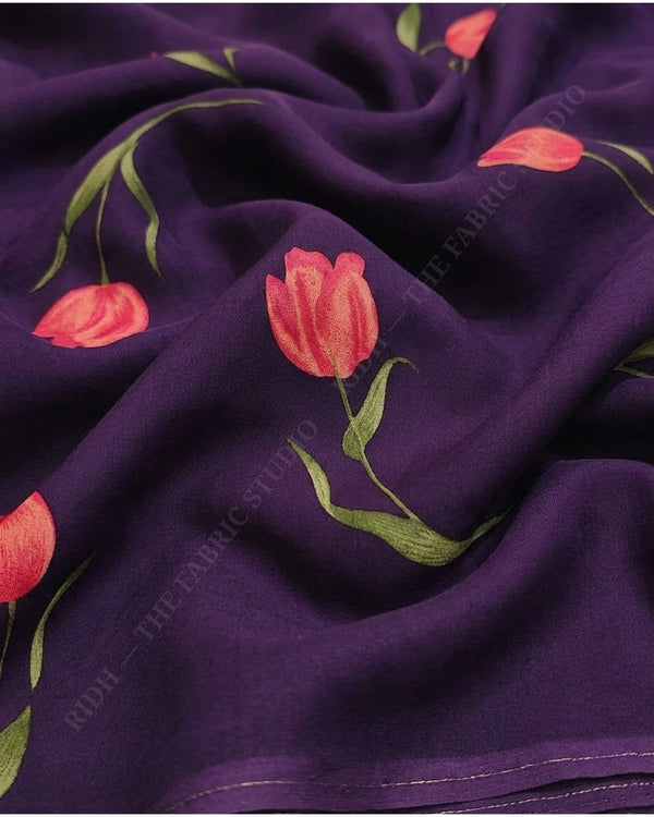 Purple 1078 Muslin Prin Tulip Floral — hand