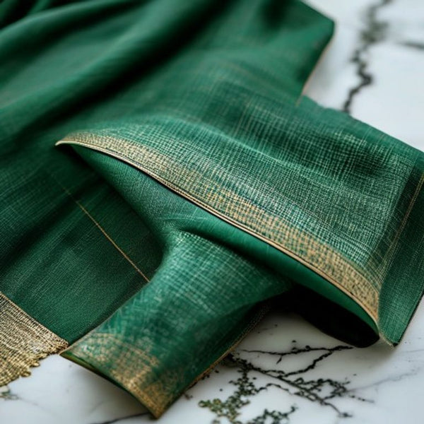 Chanderi Silk in emerald green · Ridh Fabric Studio