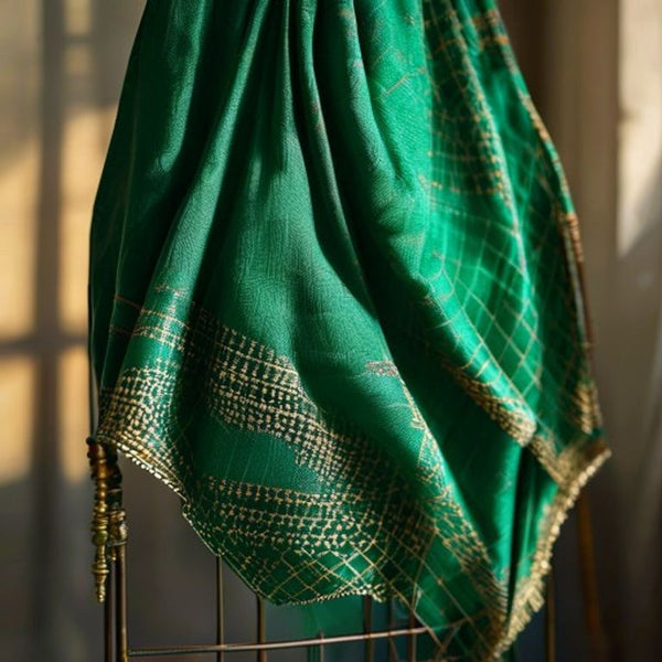 Chanderi Silk in emerald green · Ridh Fabric Studio