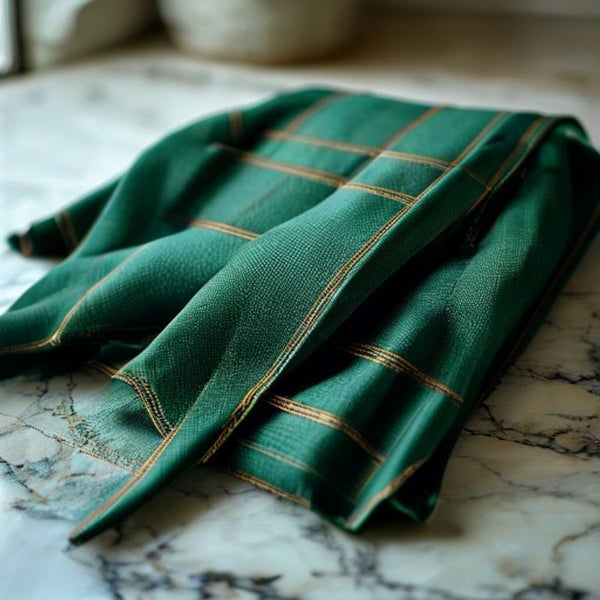 Chanderi Silk in emerald green · Ridh Fabric Studio