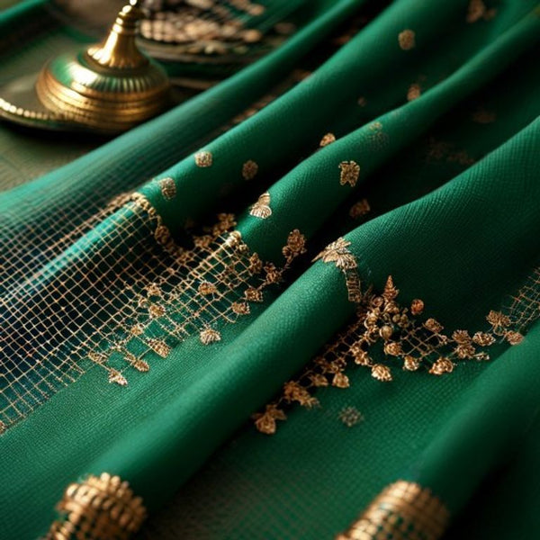 Chanderi Silk in emerald green · Ridh Fabric Studio