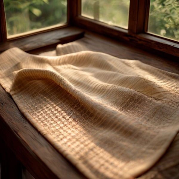 Chanderi Silk in warm beige · Ridh Fabric Studio