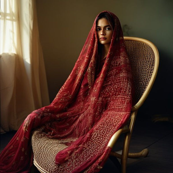 Dupatta in deep red · Ridh Fabric Studio