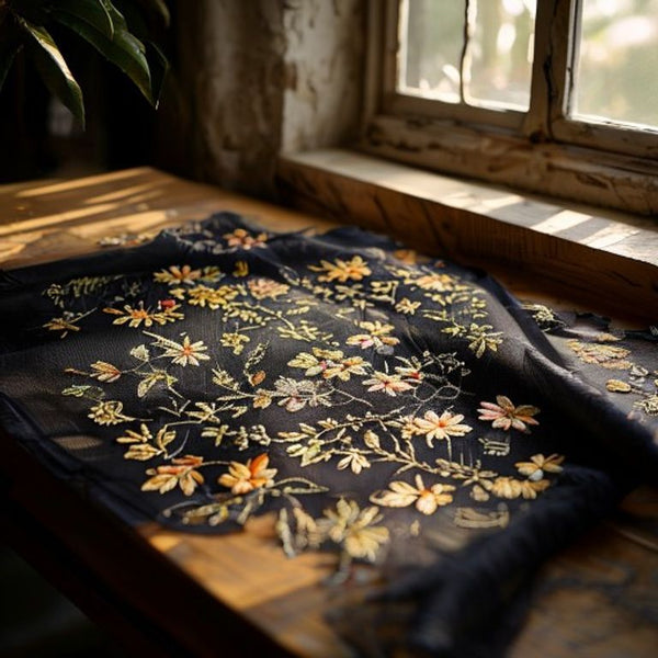 Embroidered Net in deep black · Ridh Fabric Studio