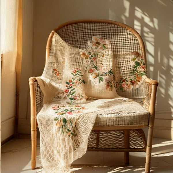Embroidered Net in natural undyed · Ridh Fabric Studio