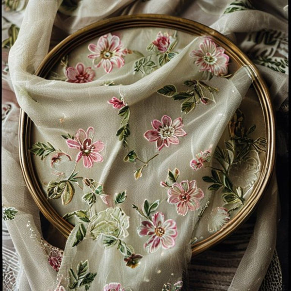 Embroidered Net in natural undyed · Ridh Fabric Studio