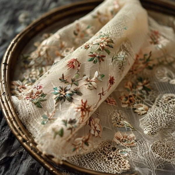 Embroidered Net in natural undyed · Ridh Fabric Studio