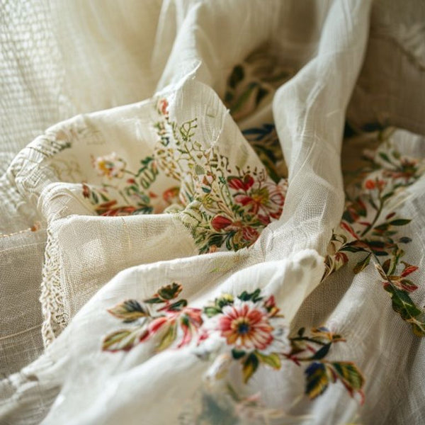 Embroidered Net in natural undyed · Ridh Fabric Studio