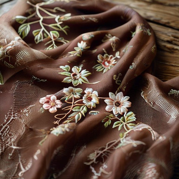 Embroidered Net in rich brown · Ridh Fabric Studio