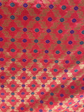 Peach brocade with blue and firozi minakari butti banarasi silk fabric 1111