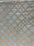 Earthy blue sequin and zari butta chinon embroidered fabric 1055