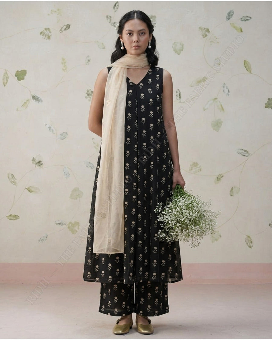 Black 1078 Muslin Prin Floral Buti — model