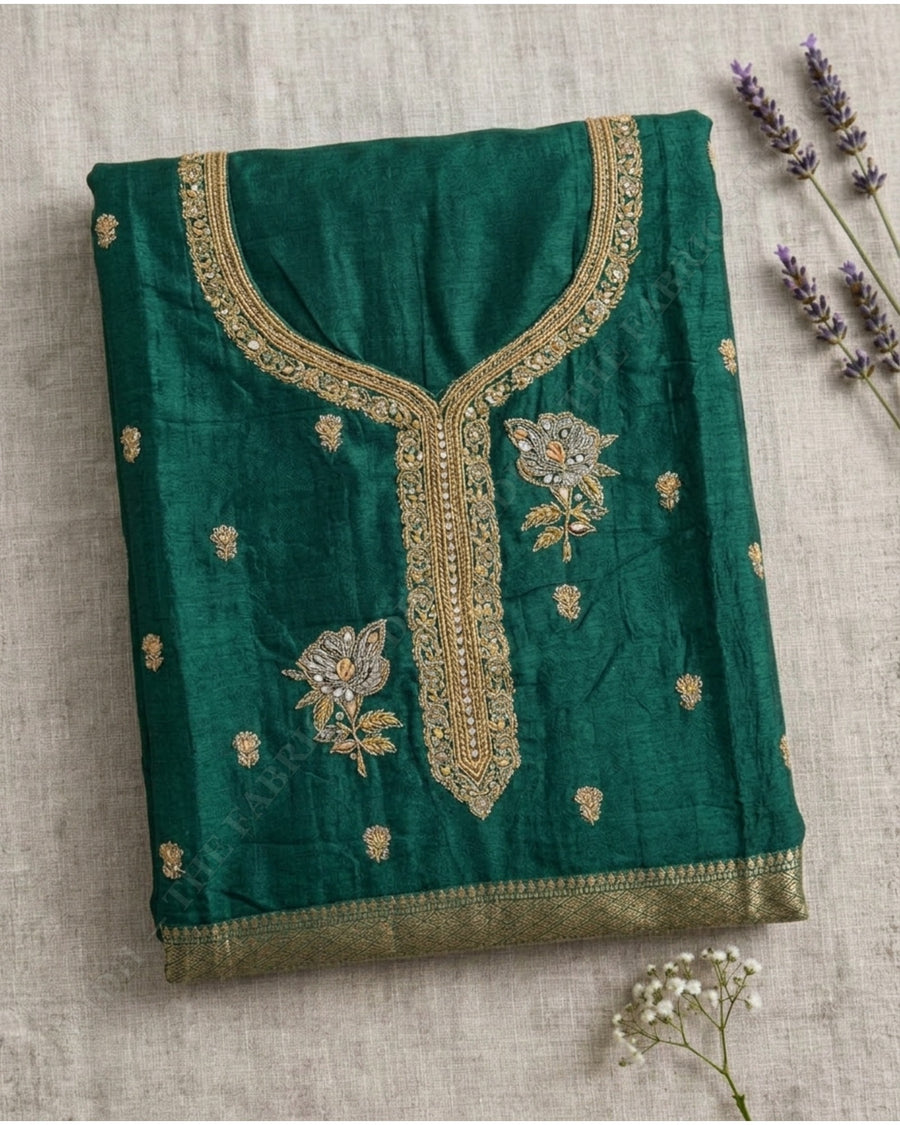 Bottle Green 2320 Fabric Set Floral Buti — kurta