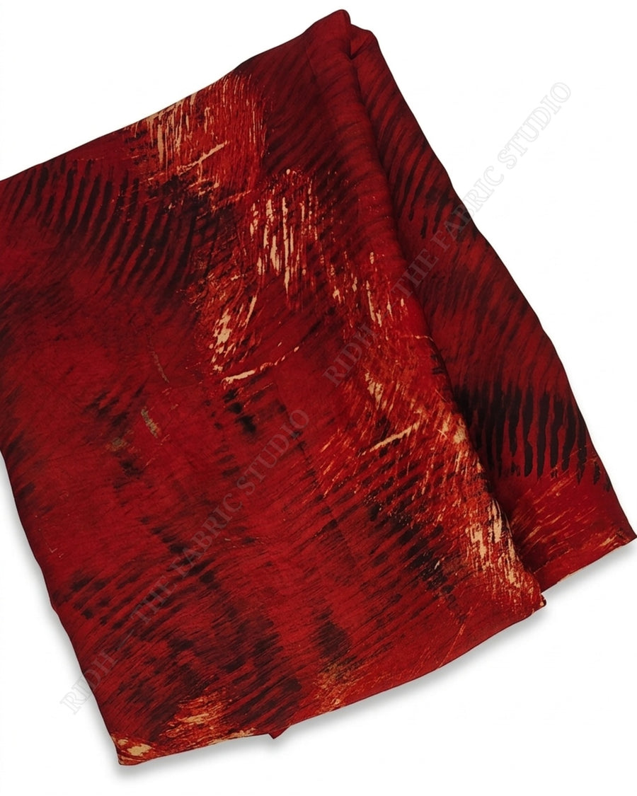 Red 1129 Modal Ajrakh Print Brush Stripe — closeup