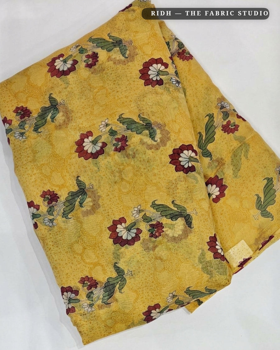 Mustard 593 Mul Chanderi Prn — closeup