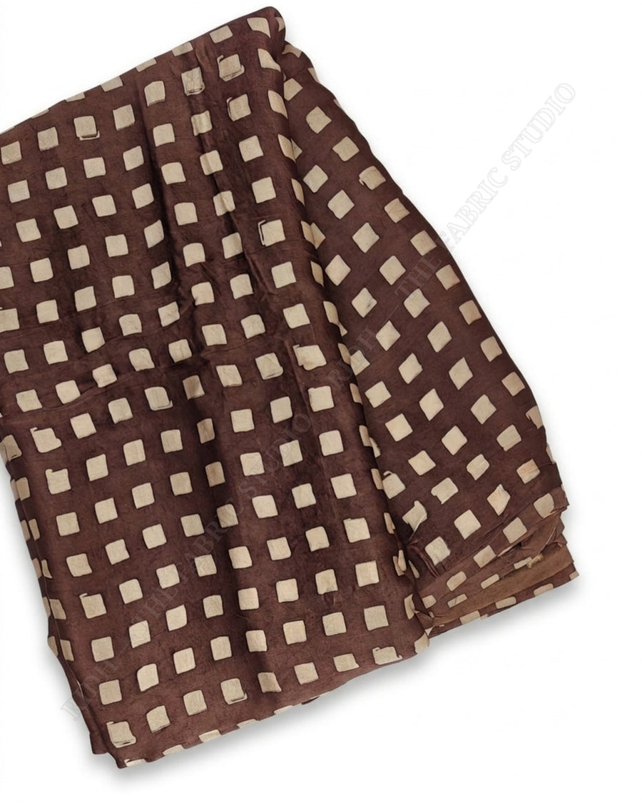 Brown 1135 Ajrak Handblock Print Square Check — closeup