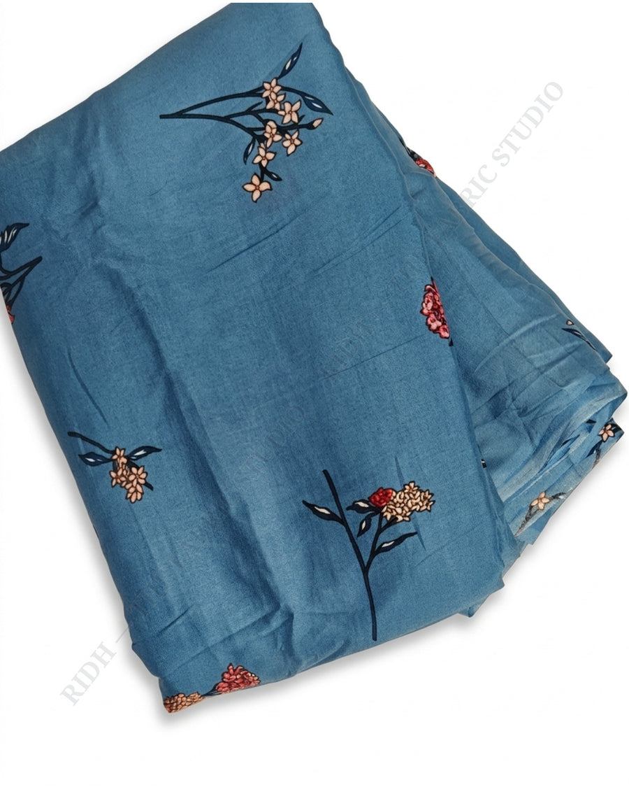 Steel Blue 1078 Muslin Prin Floral Buti — closeup