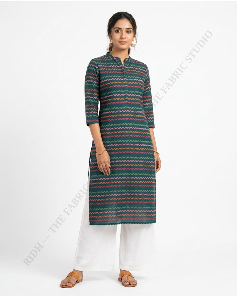 Teal 23049 Sc Mul Cotton Prn Wavy Stripe — model