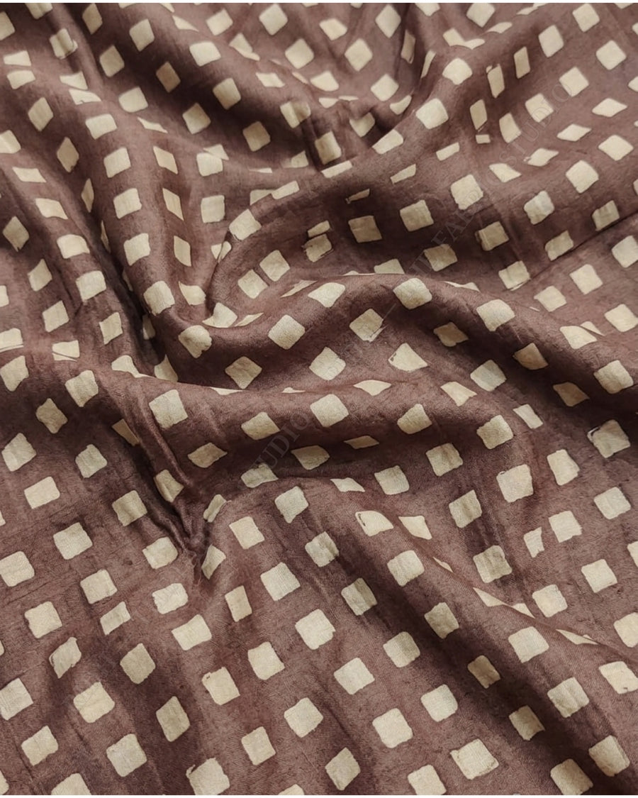 Brown 1135 Ajrak Handblock Print Square Check — hand