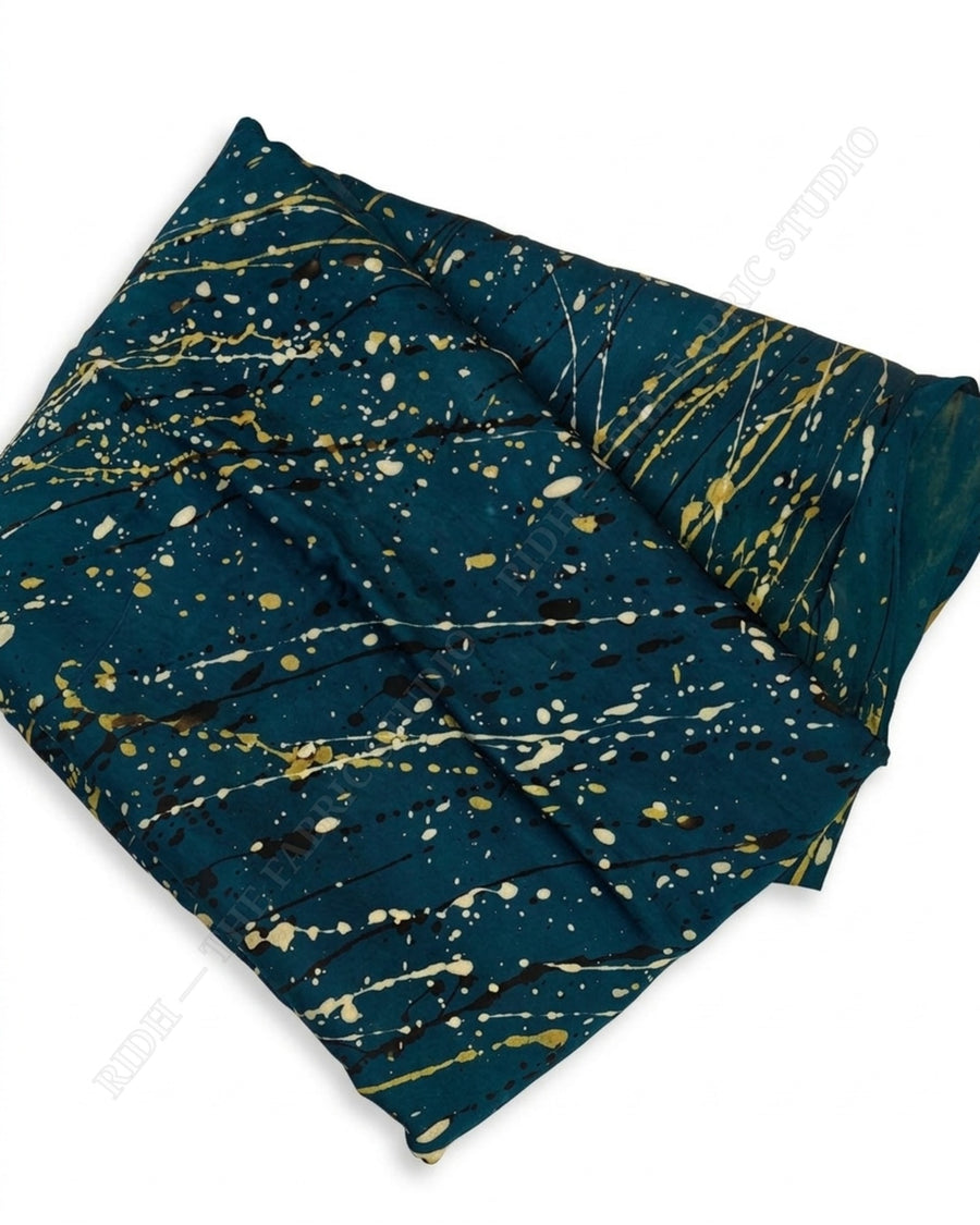 Teal Blue 1129 Modal Ajrakh Print Splatter Stripe — closeup