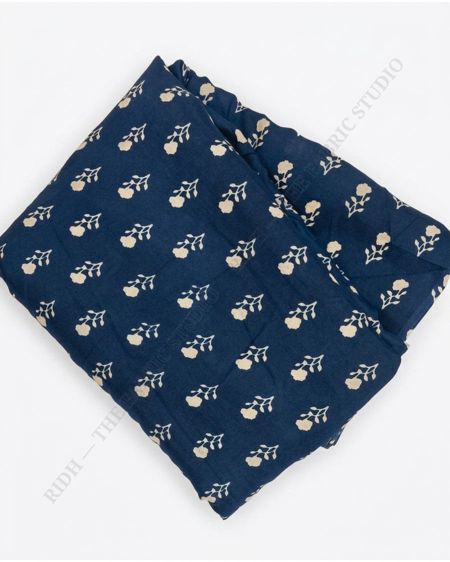 Navy Blue 1078 Muslin Prin Floral Buti — closeup