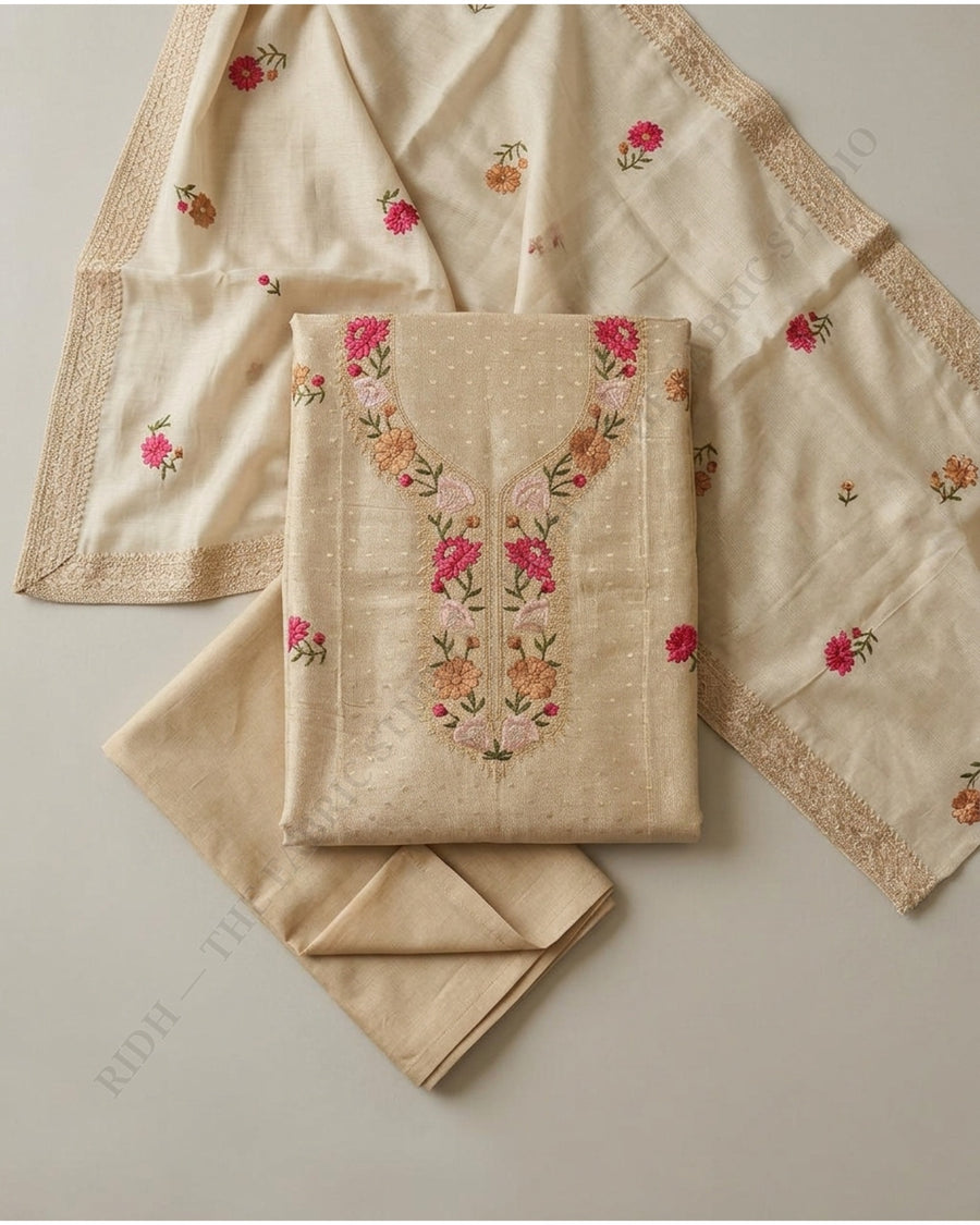 Beige Gold 2325 Fabric Set Floral Motif — hand