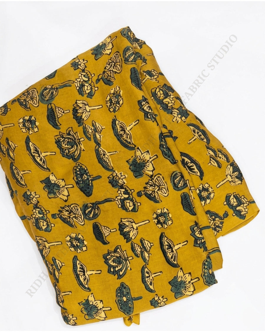 Mustard 1130 Bamber Ajrakh Print Floral Motif — closeup