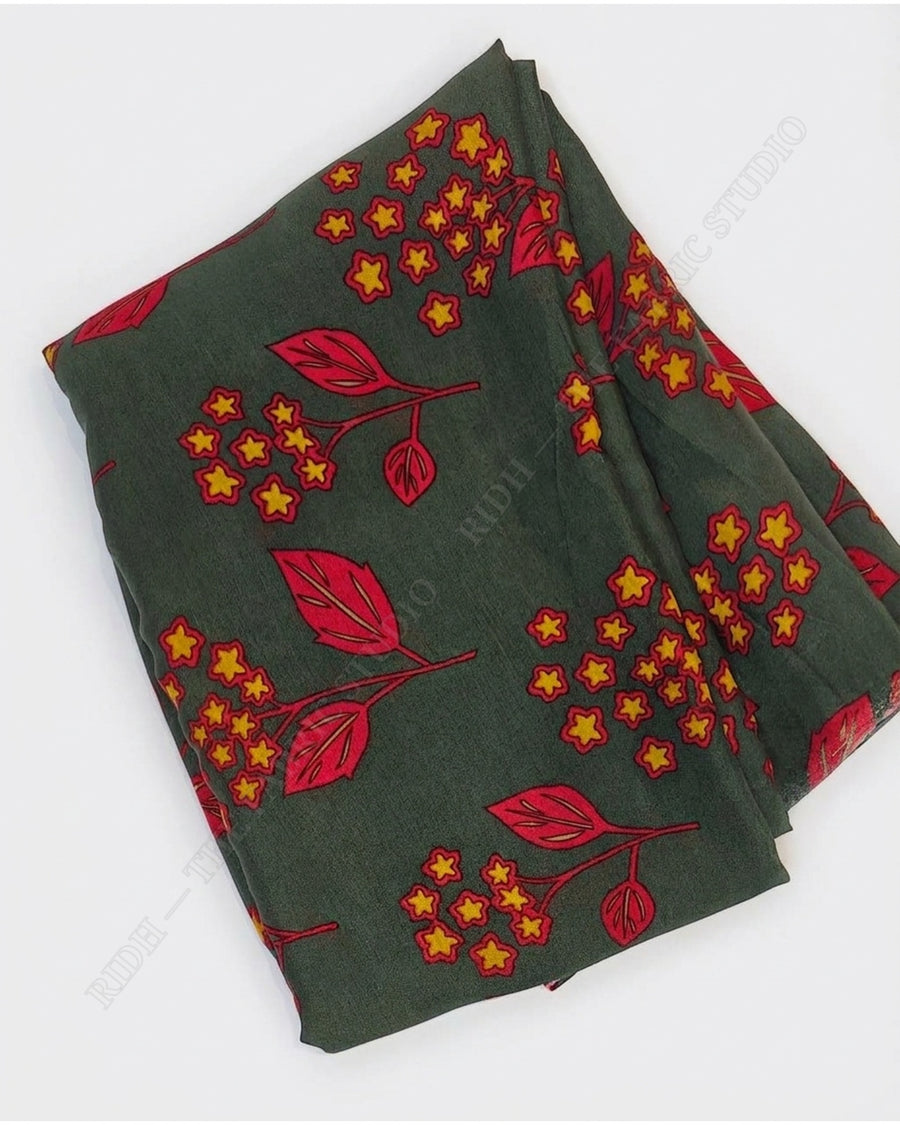 Dark Green 1077 Musline Prn Floral Motif — closeup