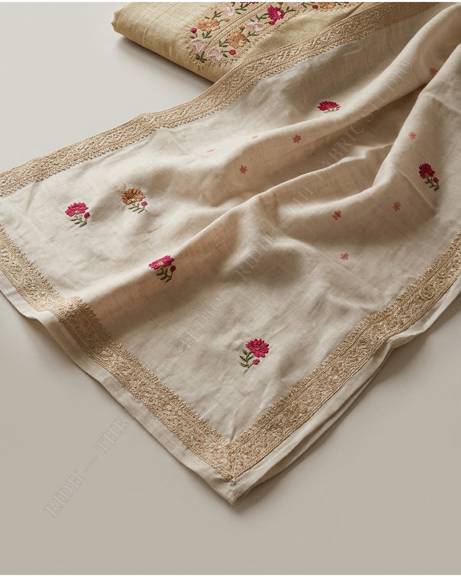 Beige Gold 2325 Fabric Set Floral Motif — closeup
