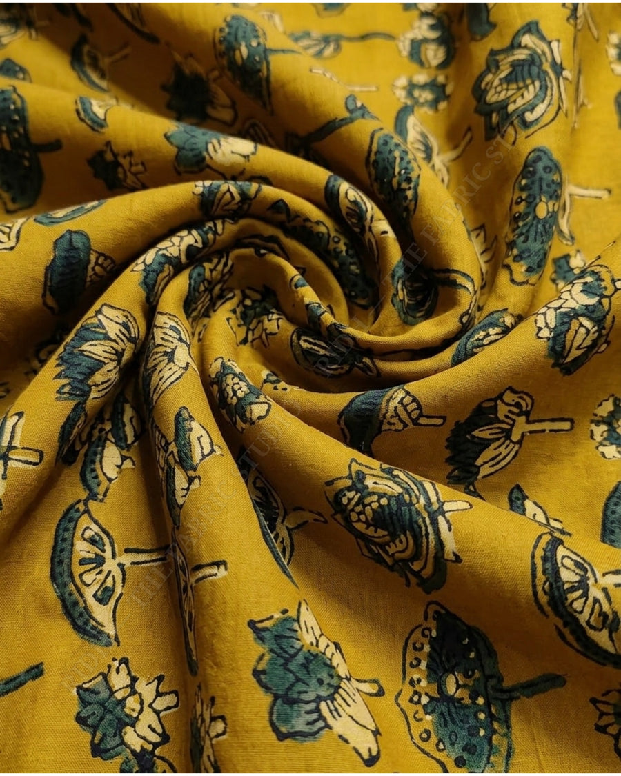 Mustard 1130 Bamber Ajrakh Print Lotus Motif — hand