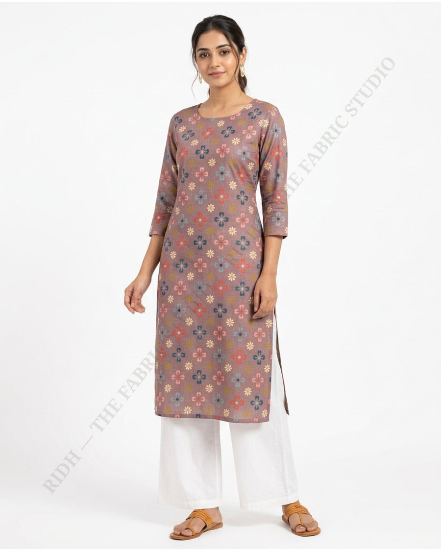 Mauve Brown 23123 Mulcotton Prn Floral Motif — model