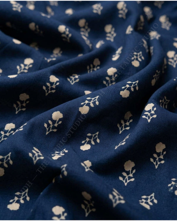 Navy Blue 1078 Muslin Prin Floral Buti — hand