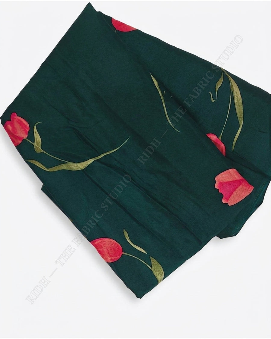 Bottle Green 1078 Muslin Prin Tulip Floral — closeup