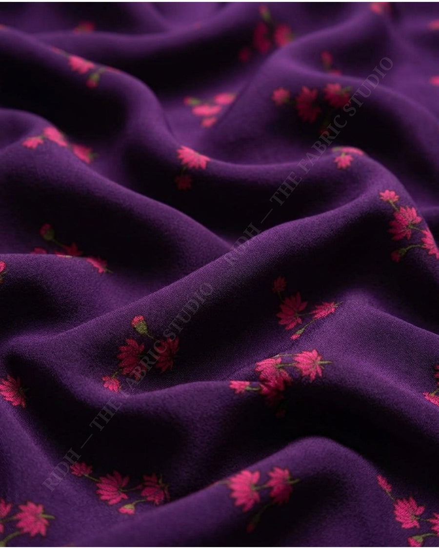 Purple 1078 Muslin Prin Floral Buti — hand