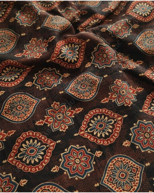 Dark Brown 1132 Silk Gaji Ajrakh Print Medallion Motif — hand