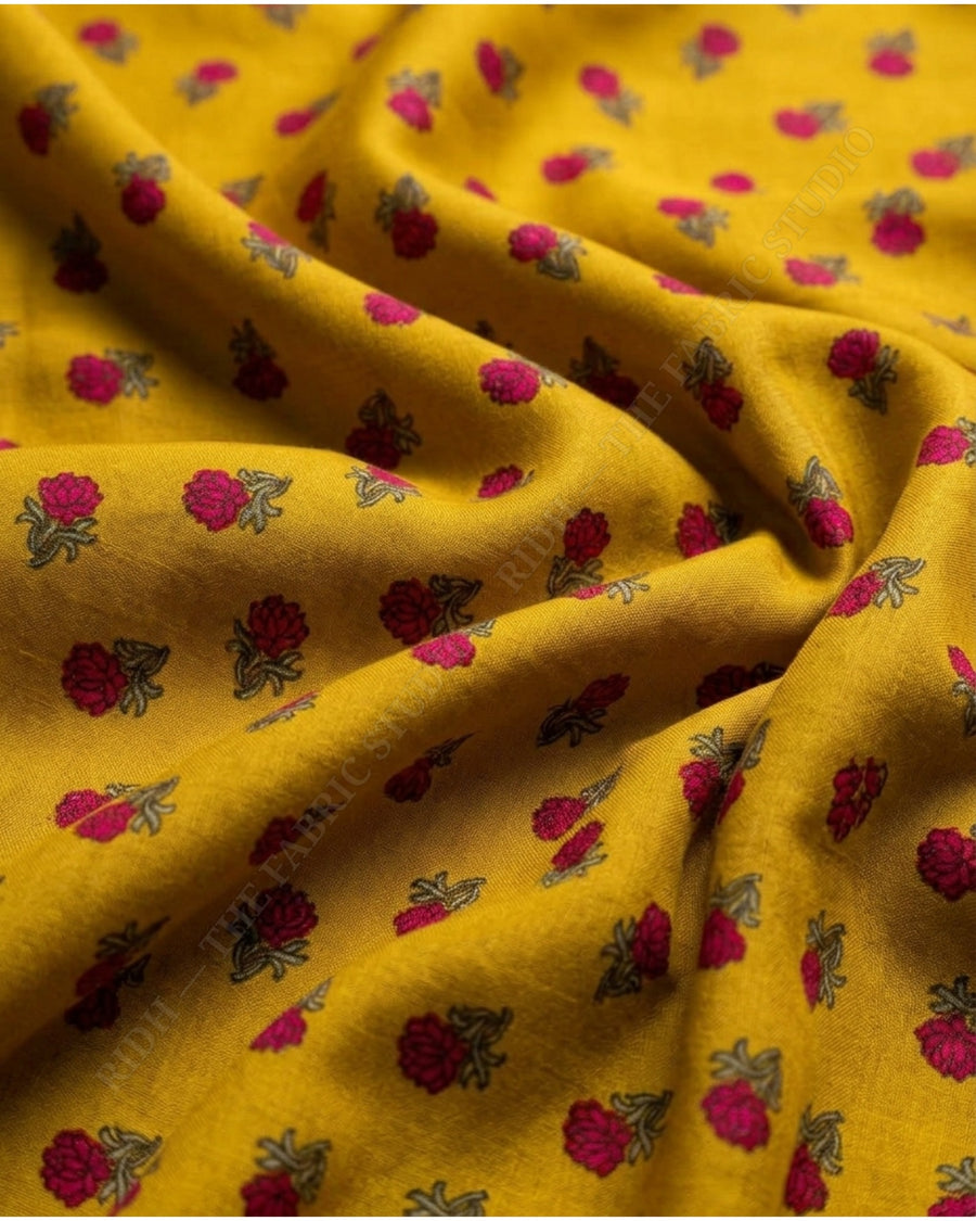 Mustard 1078 Muslin Prin Floral Buti — hand