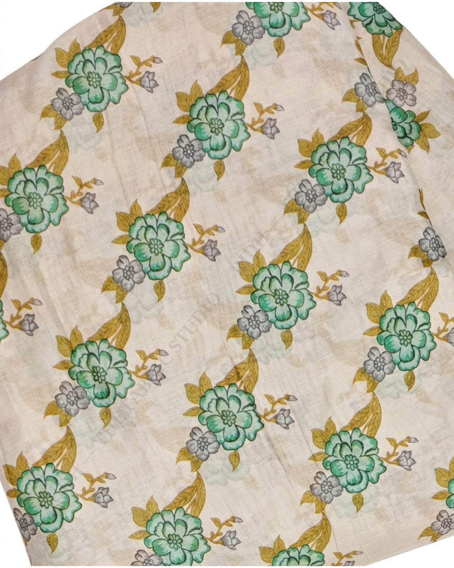 Off White 51005 Mul Cotton Prn Green Floral — closeup