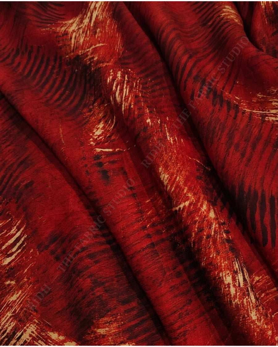 Red 1129 Modal Ajrakh Print Brush Stripe — hand