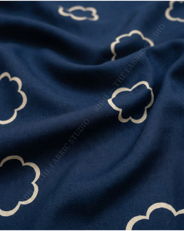 Navy Blue 1078 Muslin Prin Flower Motif — hand