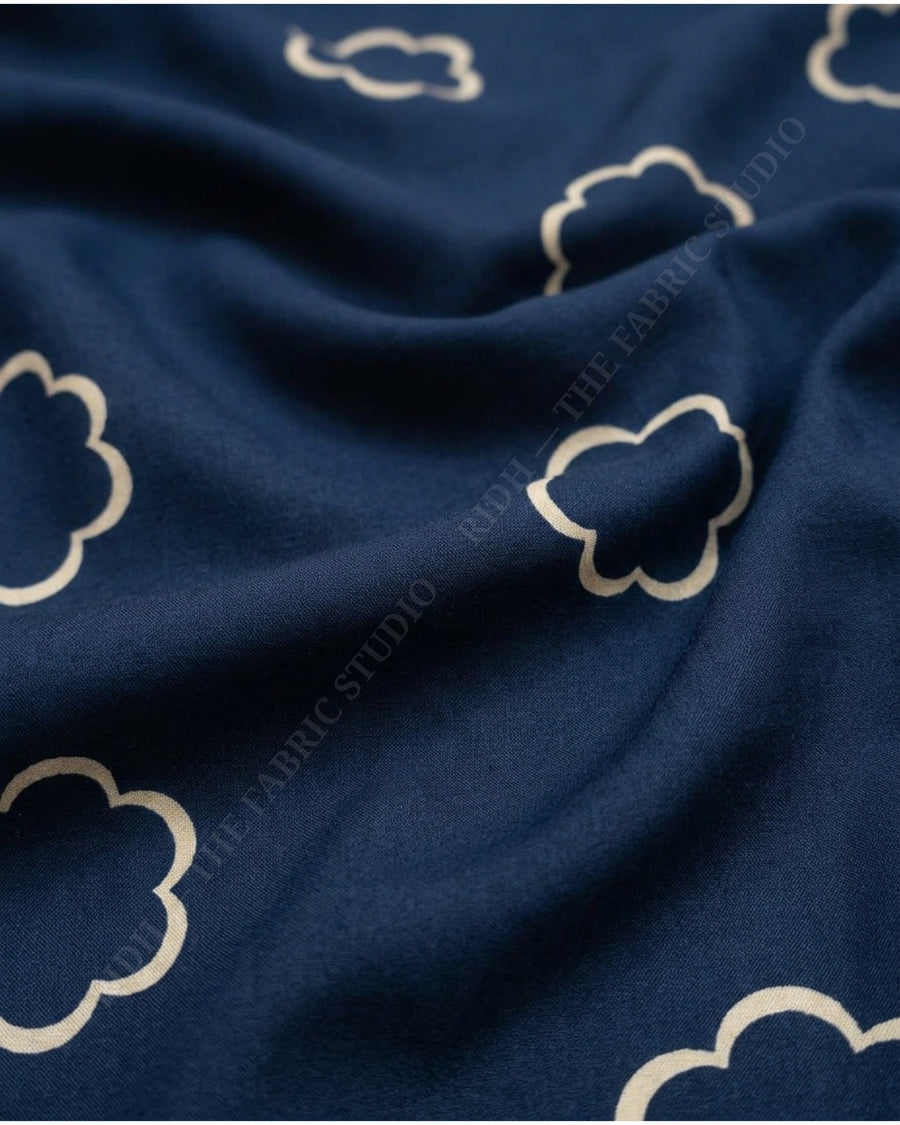 Navy Blue 1078 Muslin Prin Flower Motif — hand