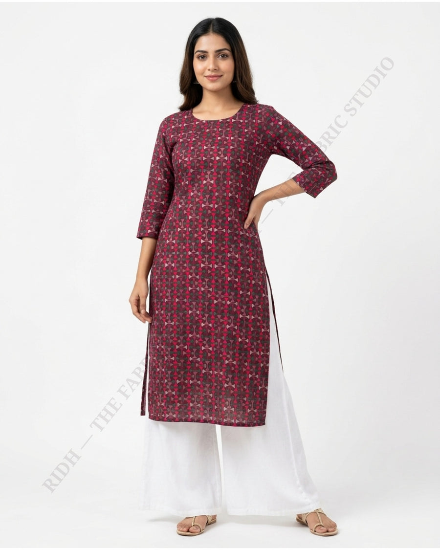 Maroon 23181 Mul Cotton Prn Fan Motif — model