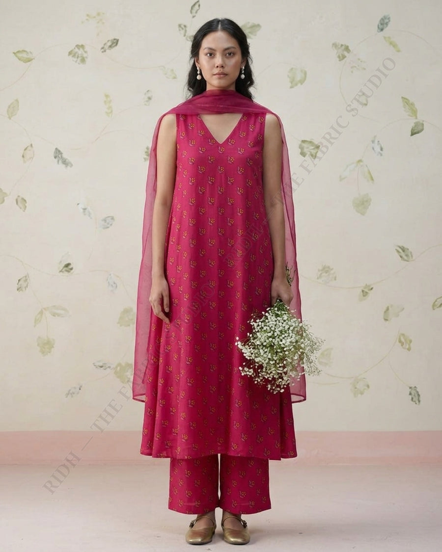 Rani Pink 1078 Muslin Prin Floral Buti — model