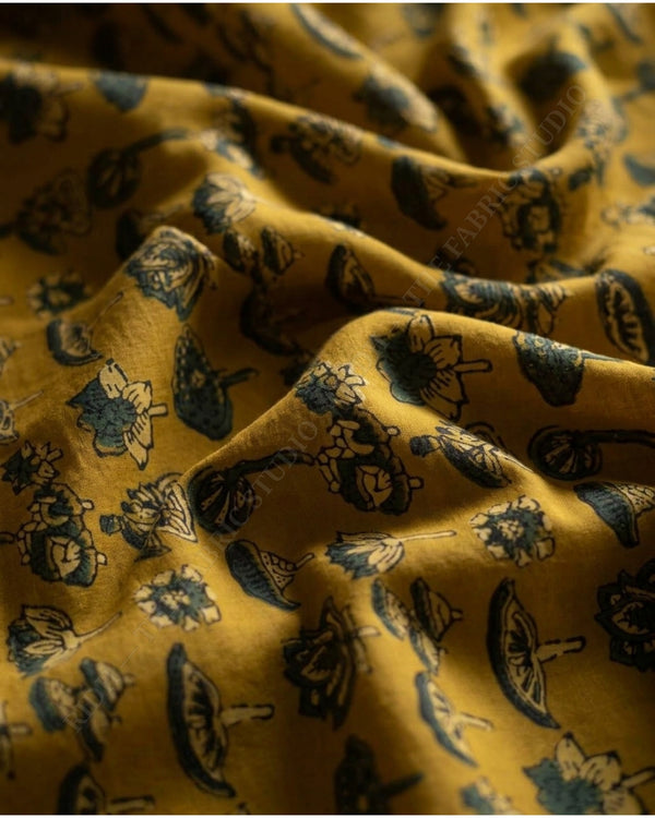 Mustard 1130 Bamber Ajrakh Print Floral Motif — hand