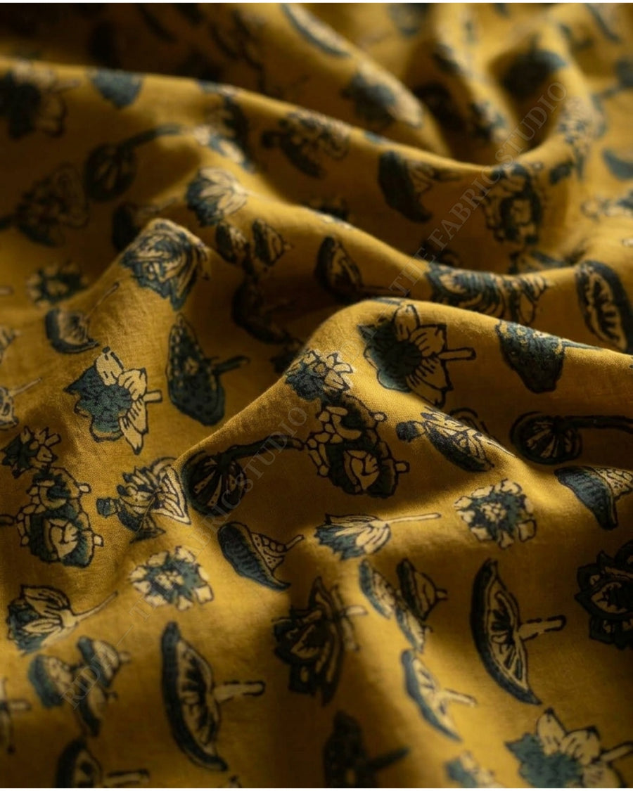 Mustard 1130 Bamber Ajrakh Print Floral Motif — hand